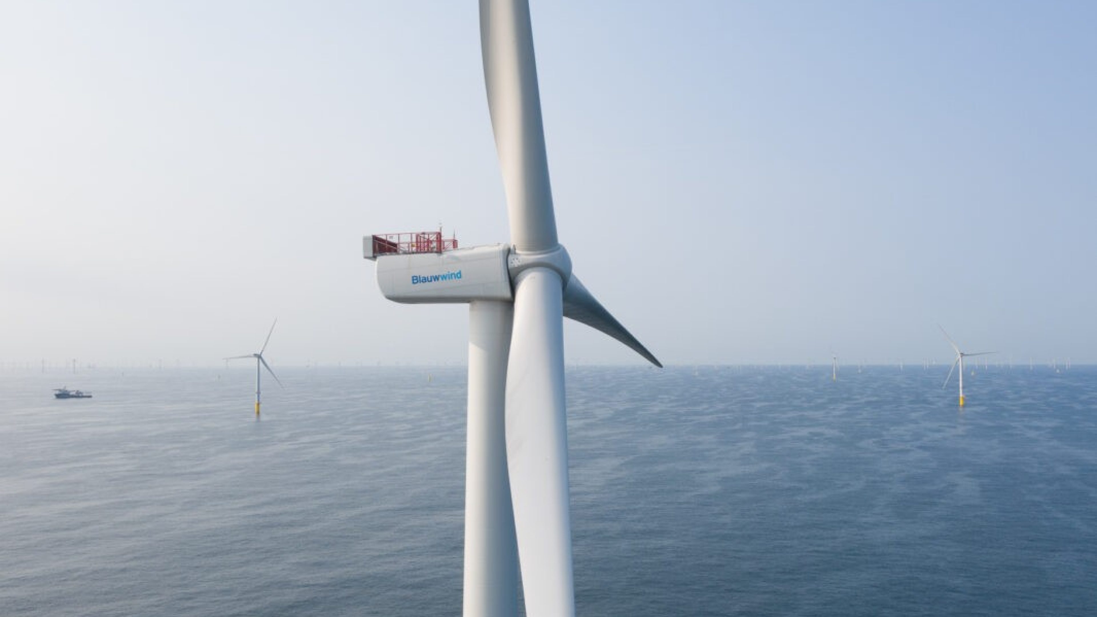 Parc éolien offshore entouré par la mer